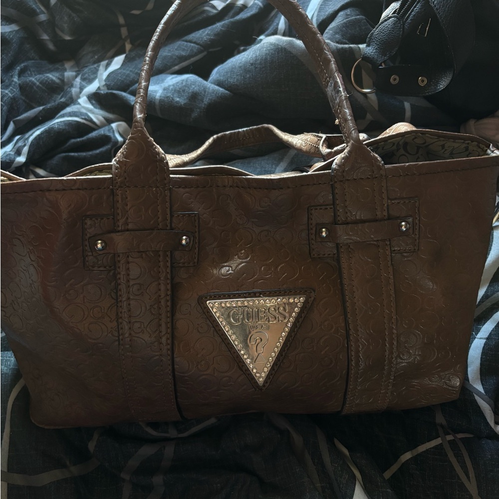 Guess Embossed Brown Tote Bag